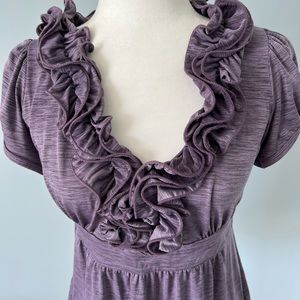 Free 2 Luv Women Purple Short Sleeve Rosette Blouse Ruffle Top Shirt 1X